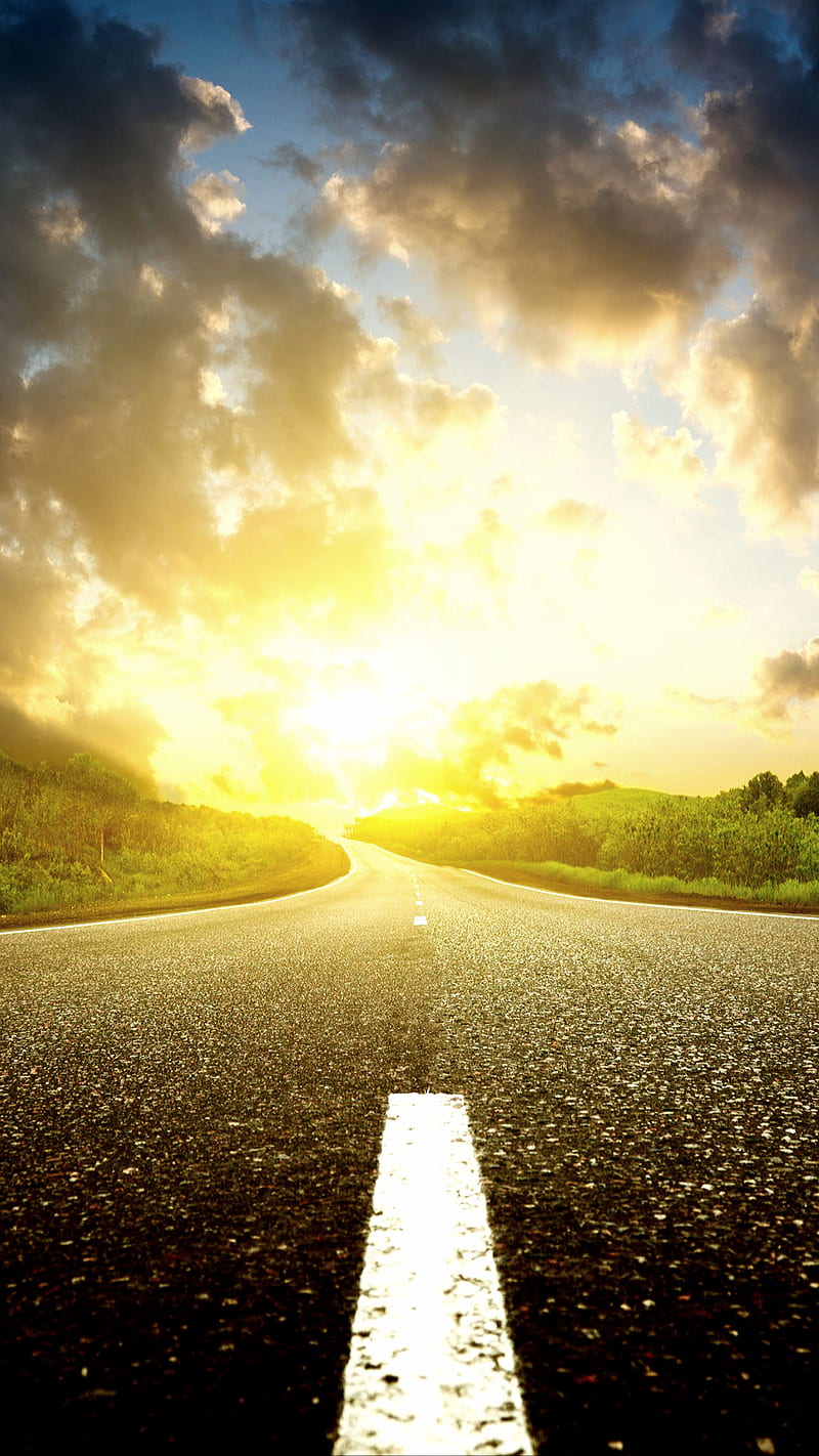 Road, clouds, nature, sky, sun, sunset, HD phone wallpaper | Peakpx