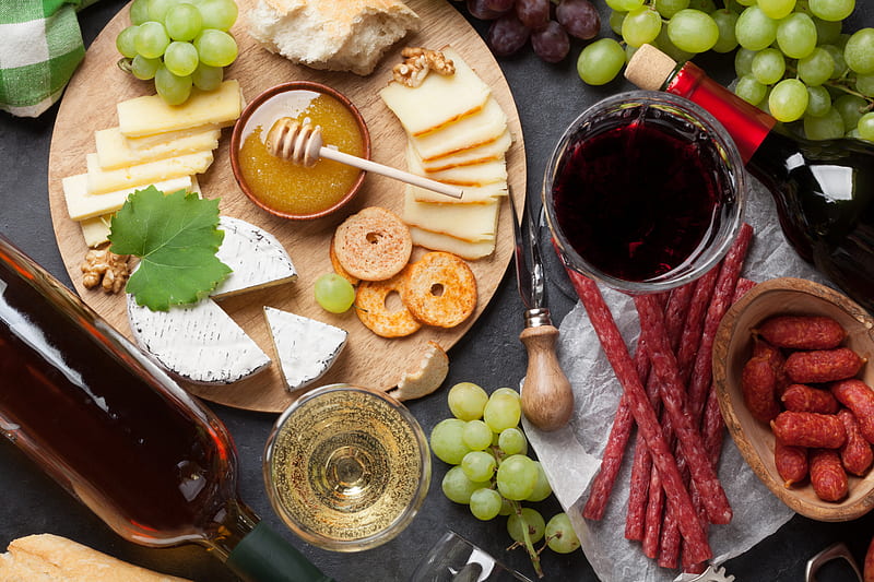 Food, Still Life, Bottle, Cheese, Fruit, Grapes, Honey, Wine, HD wallpaper