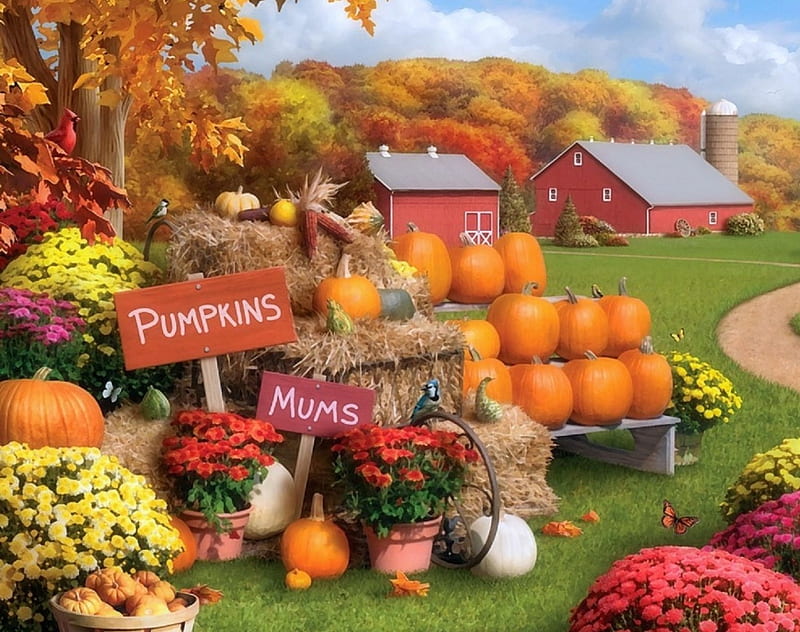 Autumn Memories, fall season, autumn, harvest, colors, love four seasons, farms, attractions in dreams, flowers, butterfly designs, pumpkins, HD wallpaper