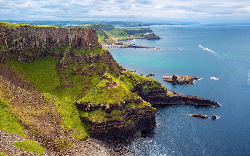 Coast of Northern Ireland, cliffs, Northern Ireland, coast, sea, HD wallpaper