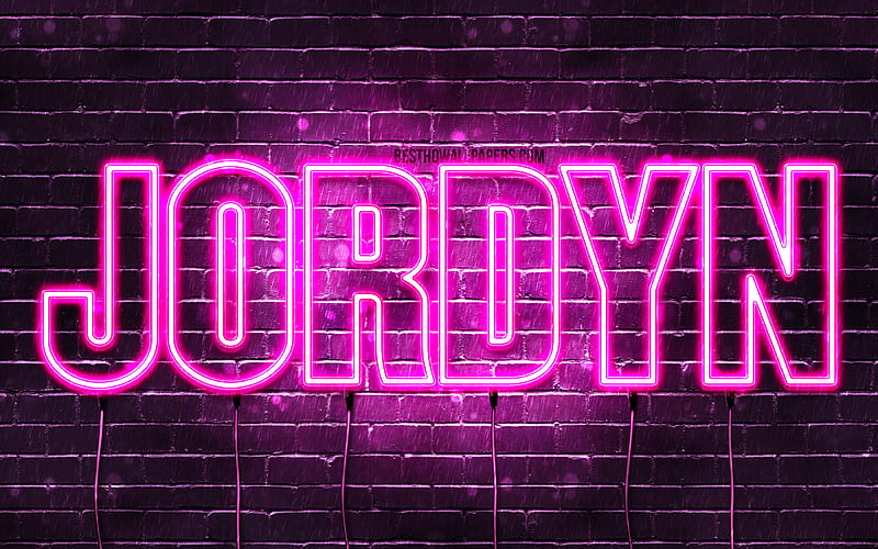 Jordyn with names, female names, Jordyn name, purple neon lights, horizontal text, with Jordyn name, HD wallpaper
