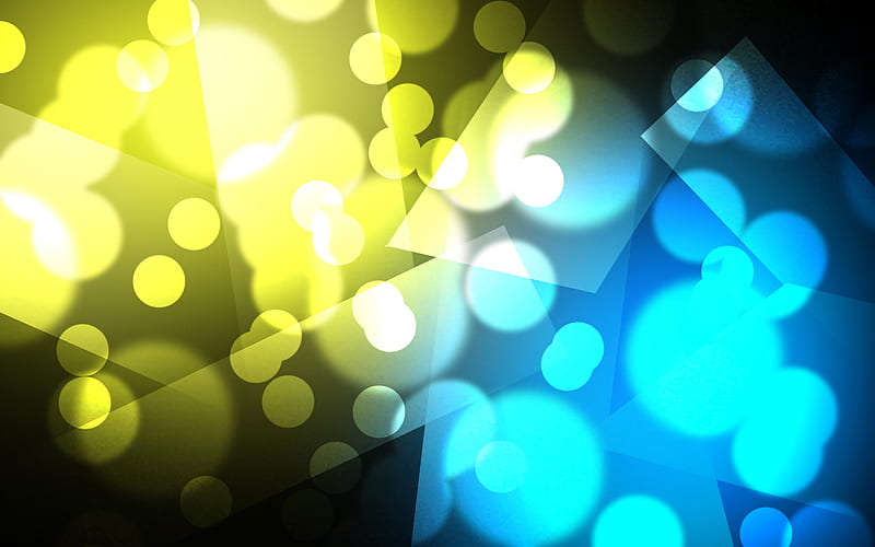 Abstract, rect, circles, black, yellow, squares, angles, light, blue, HD wallpaper