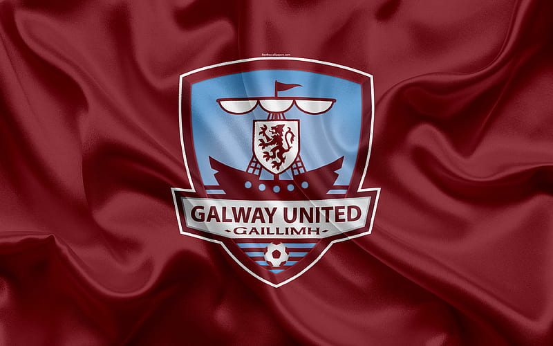 Galway United FC Irish Football Club, logo, emblem, League of Ireland, Premier Division, football, Galway, Ireland, silk flag, Irish Football Championship, HD wallpaper