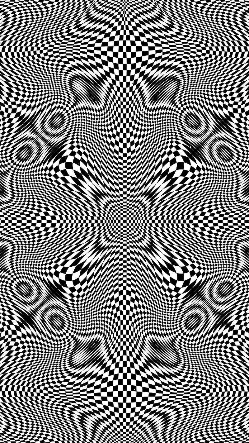 Checkered moire V, Checkered, Divin, abstract, abstraction, black, black-white, check, checker, chequered, eye-catching, glitch, hypno, hypnotic, moire, op-art, opart, optical-art, optical-illusion, pattern, square, visionary, HD phone wallpaper
