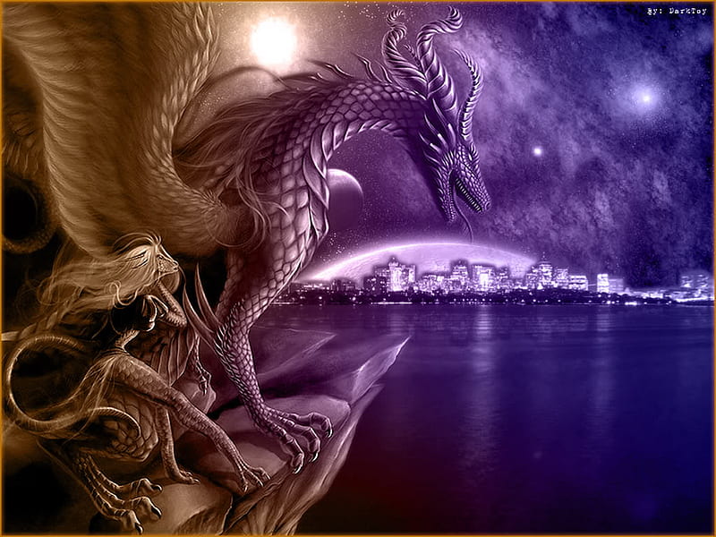 DAY AND NIGHT, fantasy, abstract, dragons, other, HD wallpaper