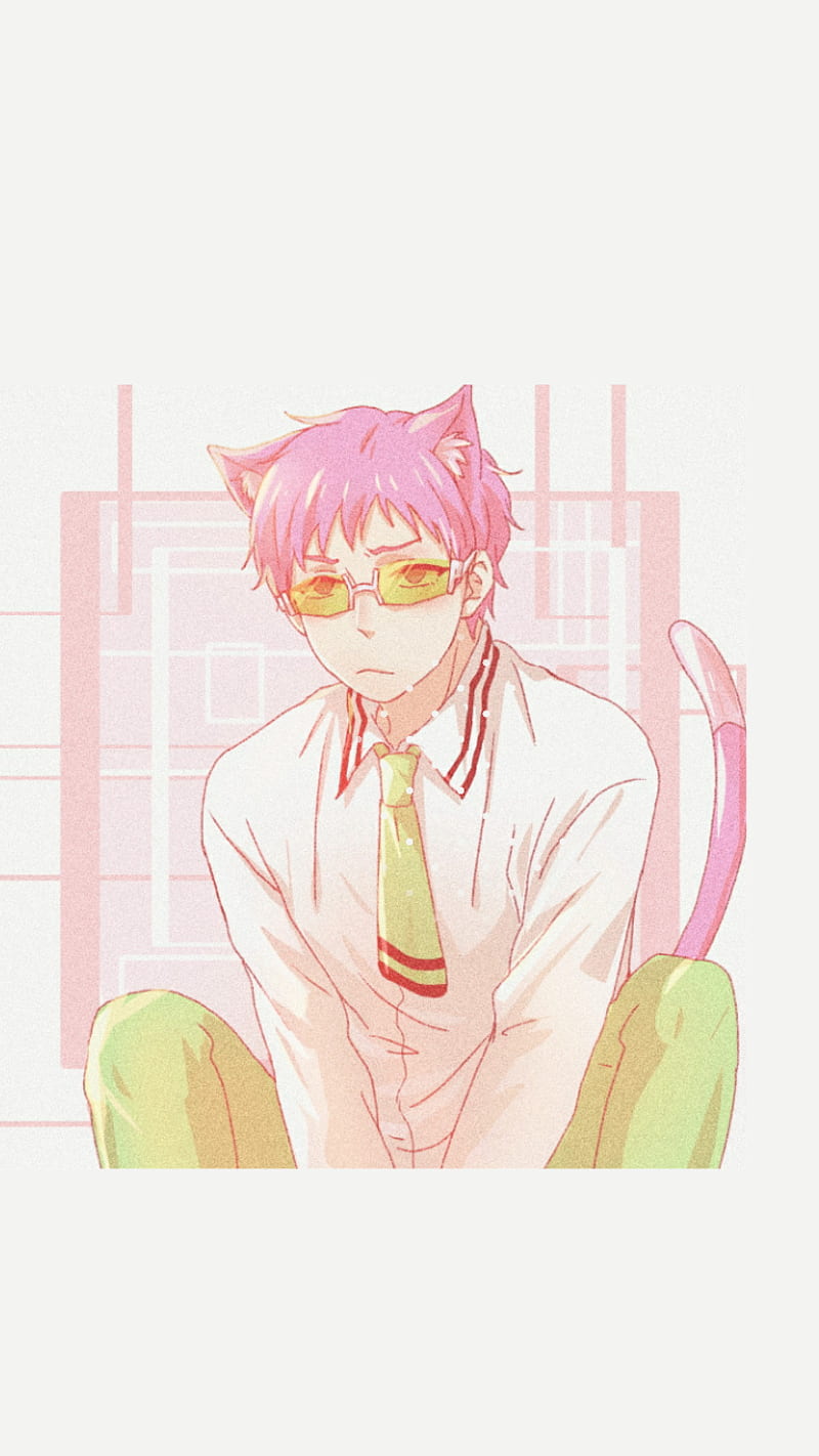 Cat saiki k, anime, anime boy, cat, cute, kusuo, saiki, saiki k, saiki kusuo, HD mobile wallpaper