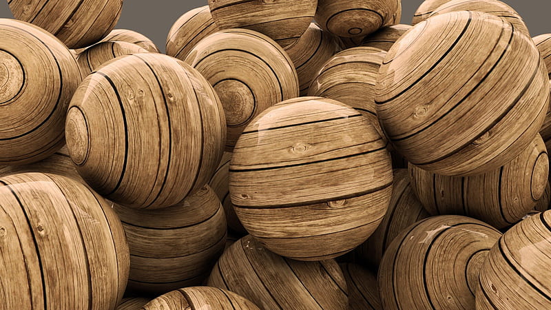 Wooden balls, 3d, balls, 1920x1080, abstract, wood, HD wallpaper
