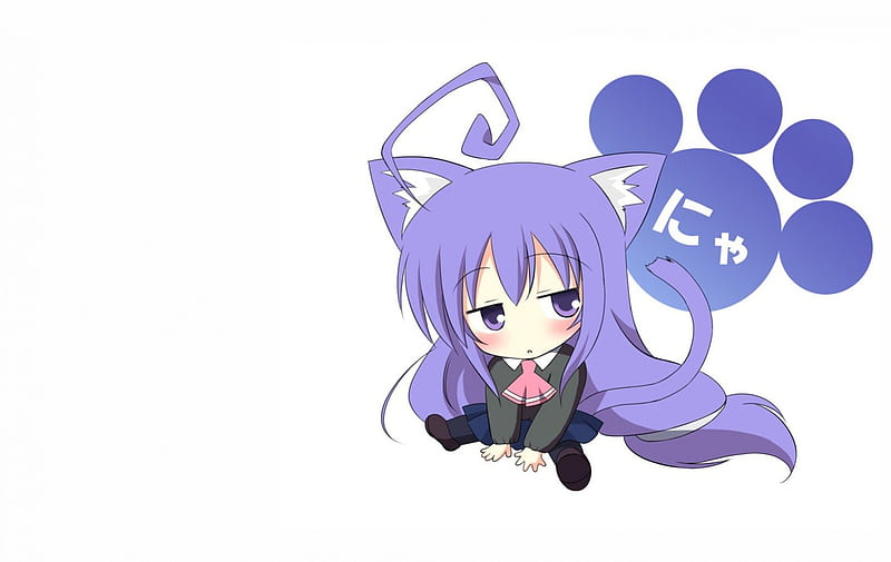 Neko Girl with Blue Hair and Tail - wide 9