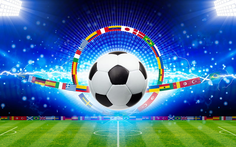 Football concepts, national teams, flags of countries, football, ball, international tournaments, HD wallpaper