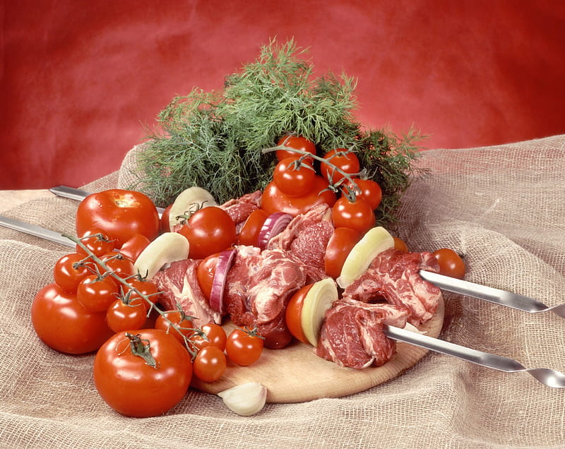 *** Skewers ***, tomatoes, meet, food, skewers, HD wallpaper