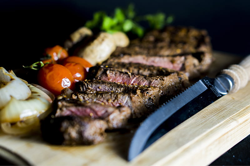 grilled steak near steak knife, HD wallpaper