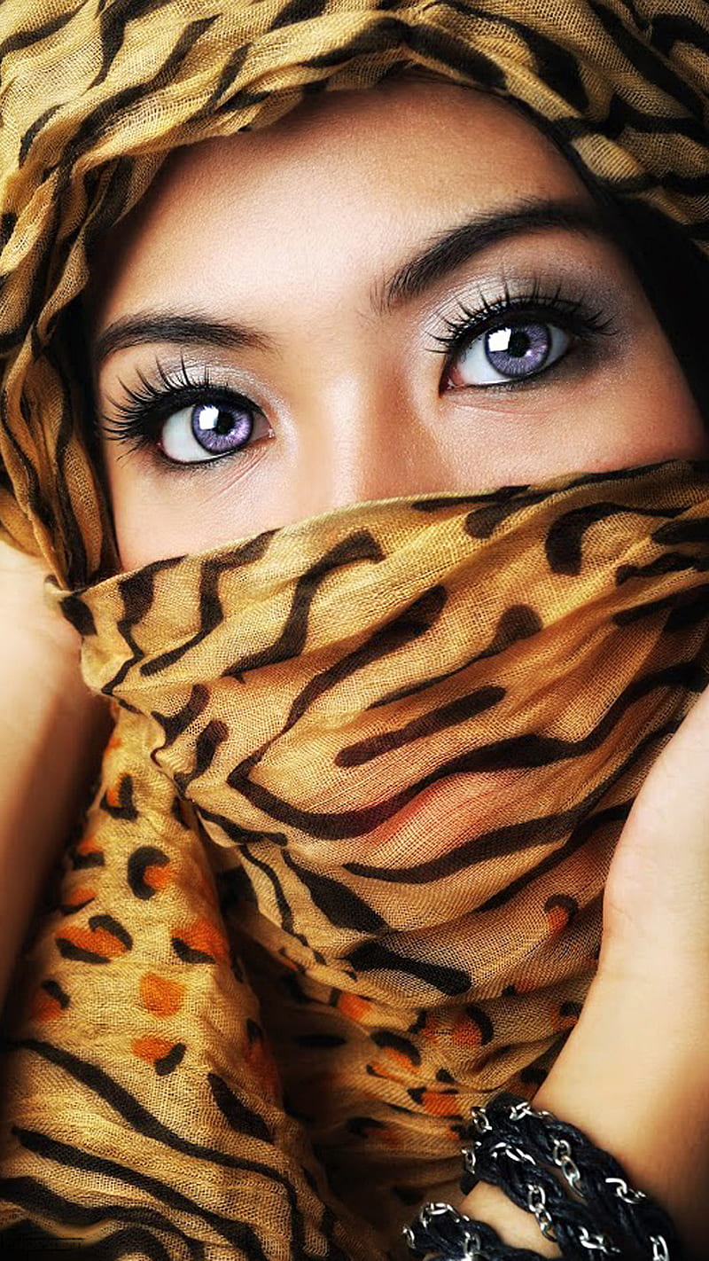 tiger hijab, blue, eyes, girl, HD phone wallpaper