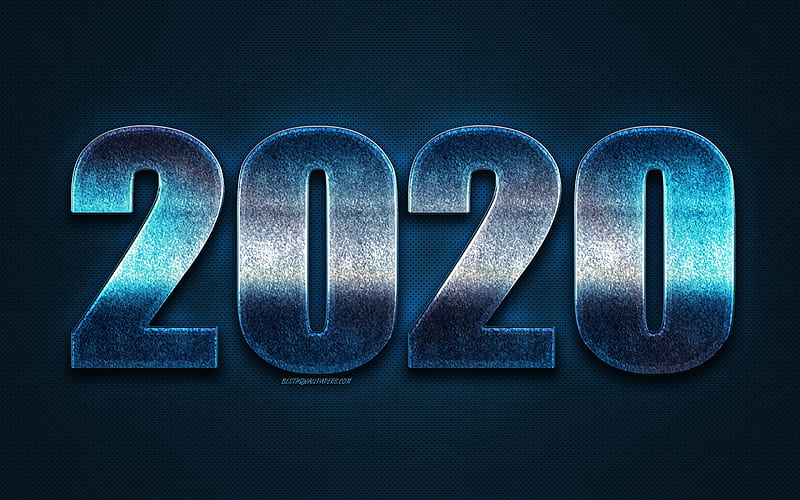 Blue 2020 background, Happy New Year, blue metal texture, 2020 concepts, 2020 art, New Year 2020, creative art, HD wallpaper