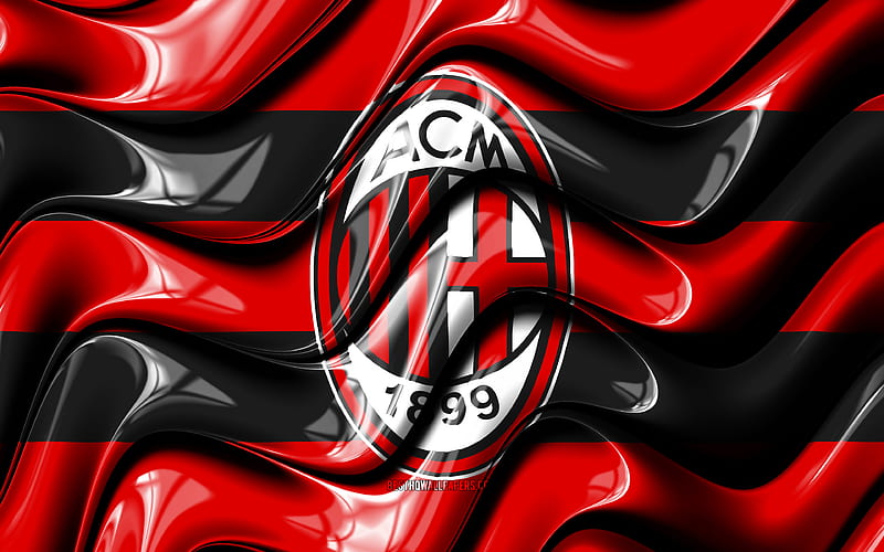 AC Milan flag, , red and black 3D waves, Serie A, italian football club, football, AC Milan logo, AC Milan, soccer, Milan FC, HD wallpaper