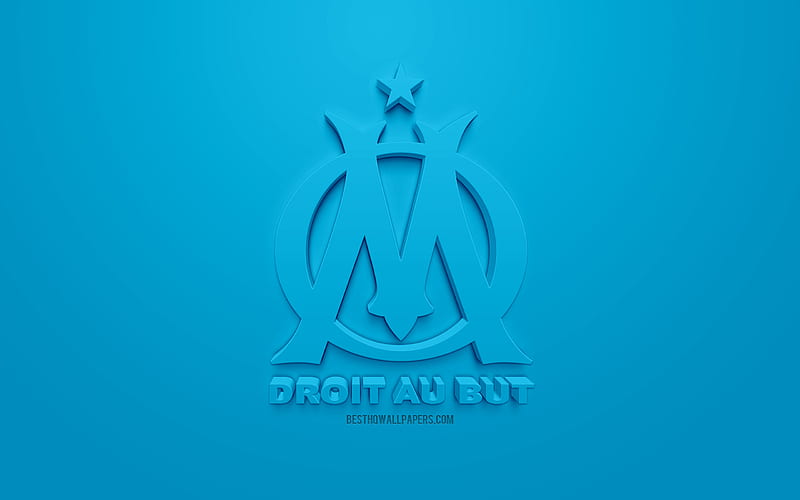 Olympique de Marseille, OM, creative 3D logo, blue background, 3d emblem, French football club, Ligue 1, Marseille, France, 3d art, football, stylish 3d logo, HD wallpaper