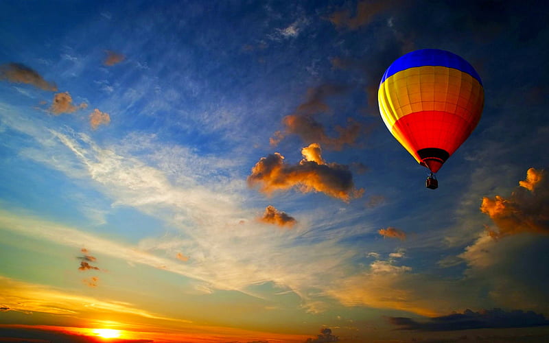 HOT AIR BALLOON, sun, romance, wind, sunset, sky, clouds, air, balloon ...
