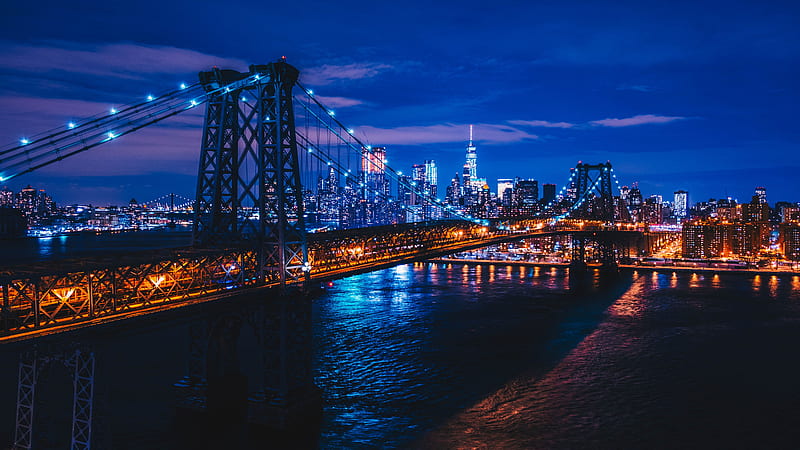 Williamsburg Bridge, architecture, brooklyn, bridges, new york city, night, HD wallpaper