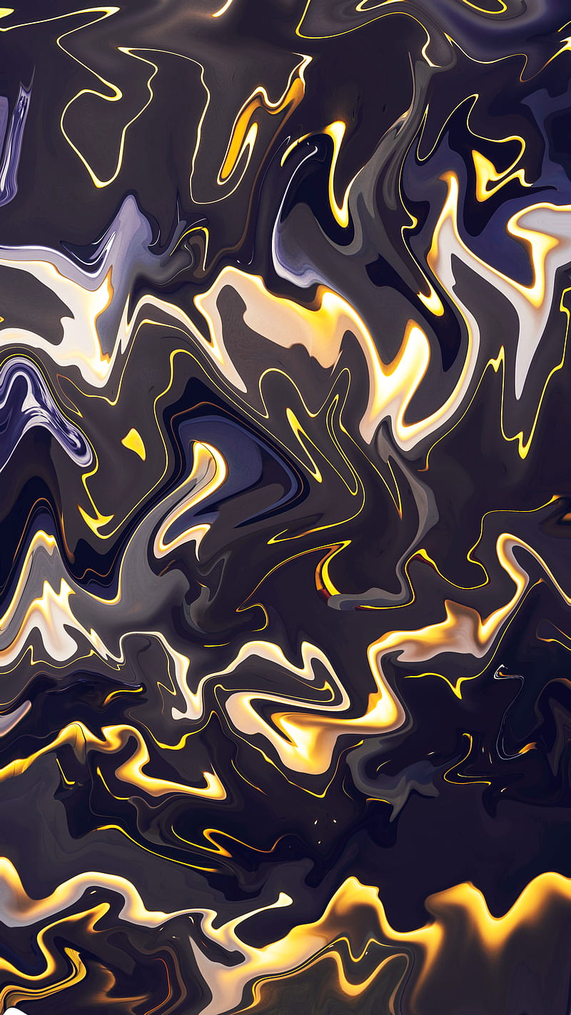 Liquid Blue Yellow, black, flow, fluid, gold, lava, marble, waves, HD phone wallpaper