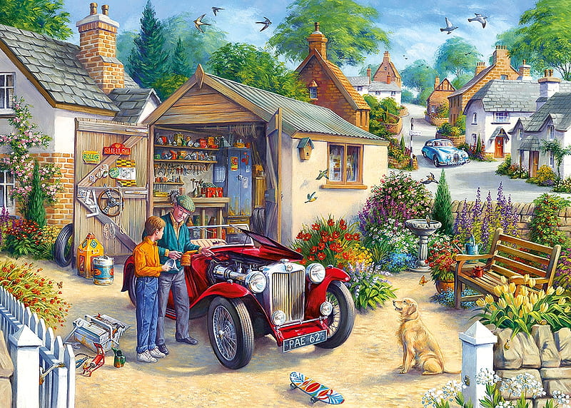 Tender Loving Care, grandson, togather, time, car, puzzle, old, grandfather, HD wallpaper