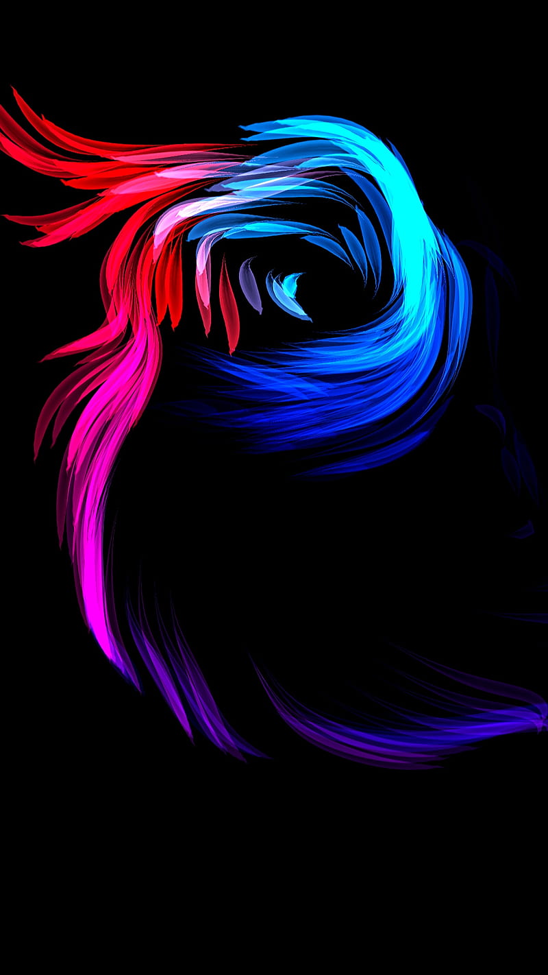 Liquid, abstract, amoled, black, blue, phoenix, red, spiral, HD phone wallpaper