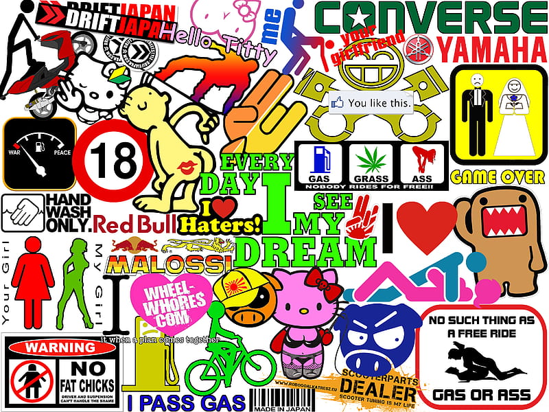 Sticker Bomb, car, deutsch, funny, logos, HD wallpaper