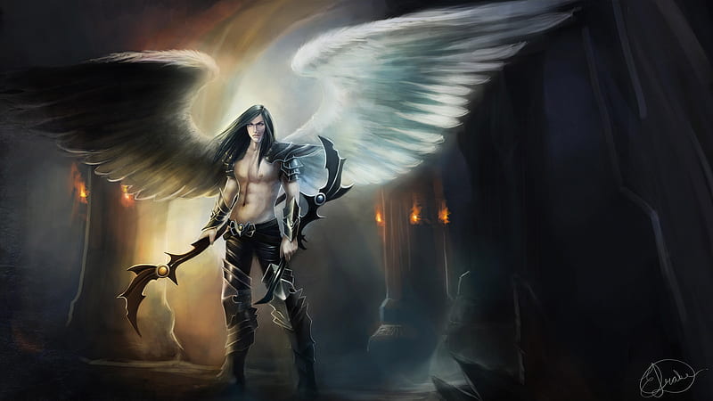 Angel Warrior Fantasy Man Wings, angel, warrior, fantasy, wings, artist, art, digital-art, HD wallpaper
