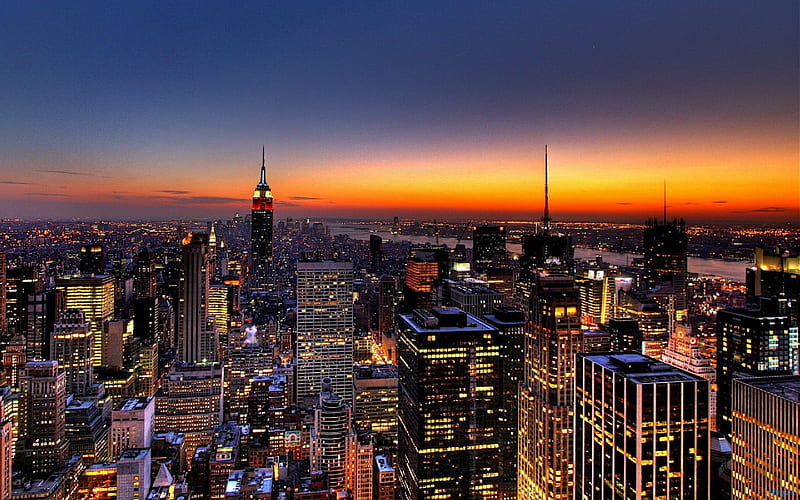 Orange Sunset over New York City, orange sky, new york, sunsets, cityscapes, nature, HD wallpaper