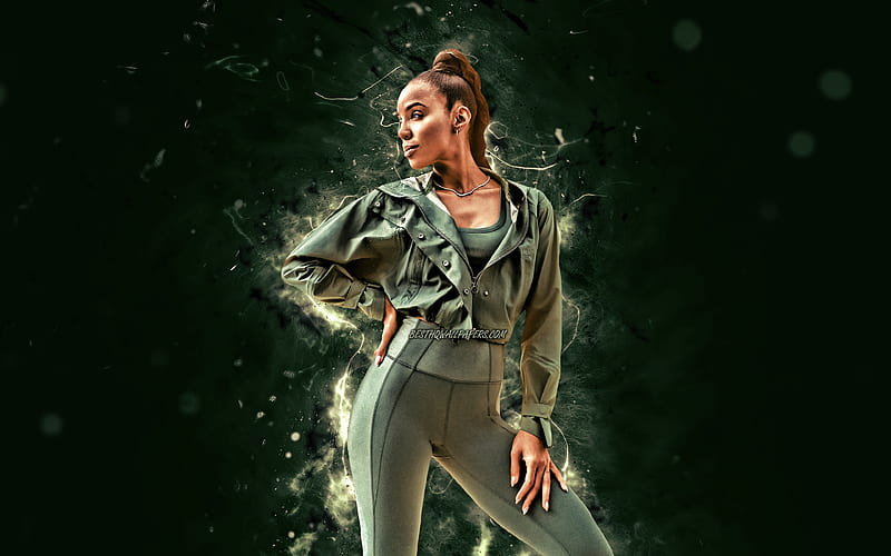 Kelly Rowland green neon lights, american singer, music stars, Kelendria Trene Rowland, american celebrity, Kelly Rowland, HD wallpaper