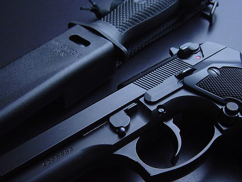 Black Pistol (Gun) and Knife, pistol, trigger, gun, black pistol, knife, HD wallpaper