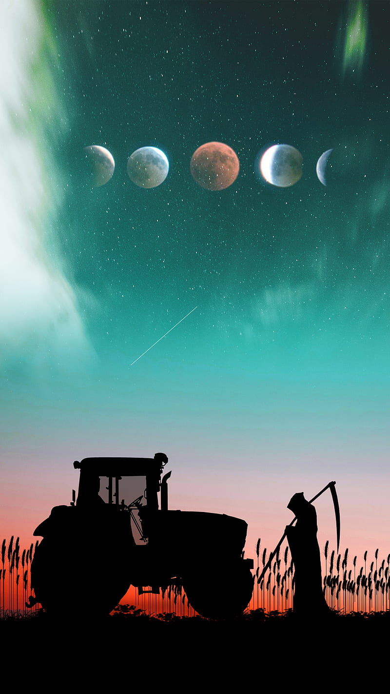 farm, Artoflost, farmer, sunset, the reaper, HD phone wallpaper