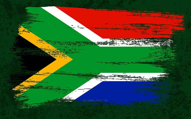 Flag of South Africa, grunge flags, African countries, national symbols, brush stroke, South African flag, grunge art, South Africa flag, Africa, South Africa, HD wallpaper