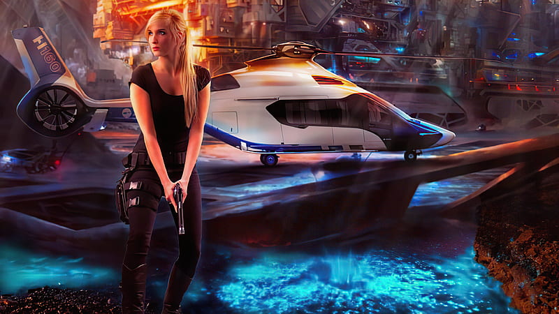 Scifi Girl With Gun, scifi, cyberpunk, artist, artwork, digital-art, HD wallpaper