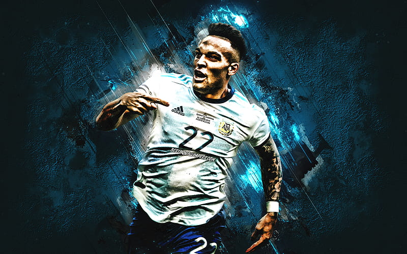 Lautaro Martinez, Argentina national football team, portrait, blue stone background, football, Argentina, HD wallpaper