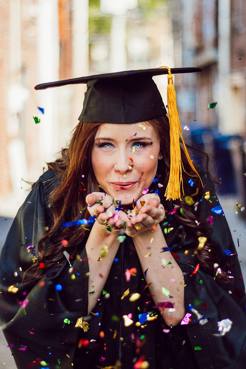 woman blowing assorted color confettis, HD phone wallpaper