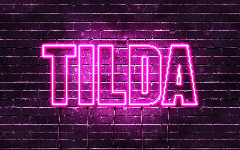 Tilda with names, female names, Tilda name, purple neon lights, Happy Birtay Tilda, popular german female names, with Tilda name, HD wallpaper
