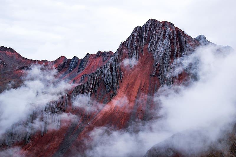 Red Mountain Peeking Out Behind The Clouds Cusco Peru, mountains, nature, clouds, HD wallpaper