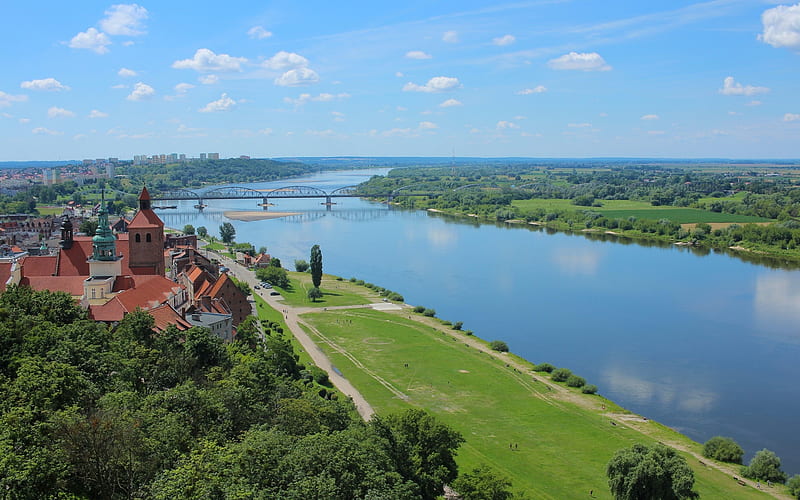 Vistula River, Poland, Poland, river, bridge, landscape, HD wallpaper