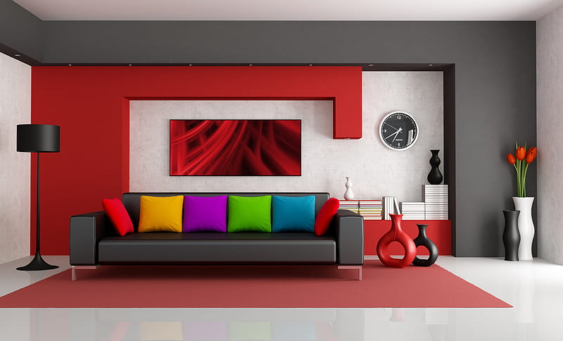 Lounge, red, chair, sofa, HD wallpaper