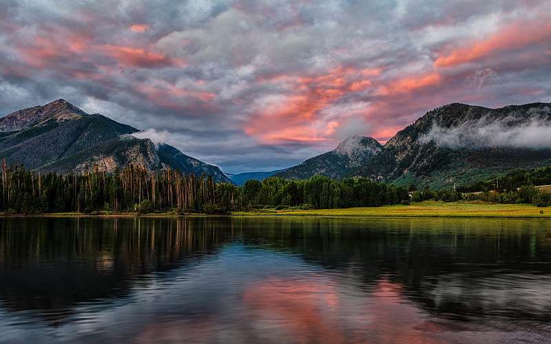 Dillon Reservoir sunset, Lake Dillon, mountains, Summit County, Colorado, beautiful nature, USA, America, HD wallpaper