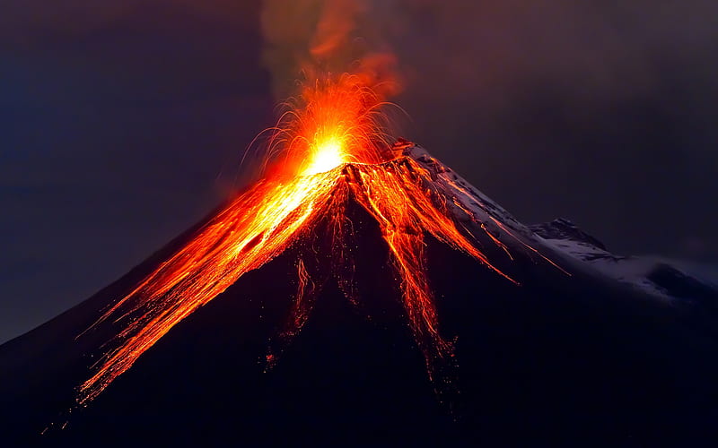 Tungurahua, volcanic eruption, Ecuadorian Andes, Ecuador, active volcanoes, mountains, lava, night, volcano, HD wallpaper