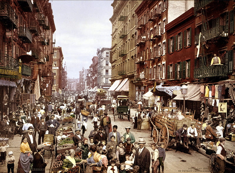 Little Italy Manhattan, new york, city, apartments, flats, people, manhattan, street, market, HD wallpaper