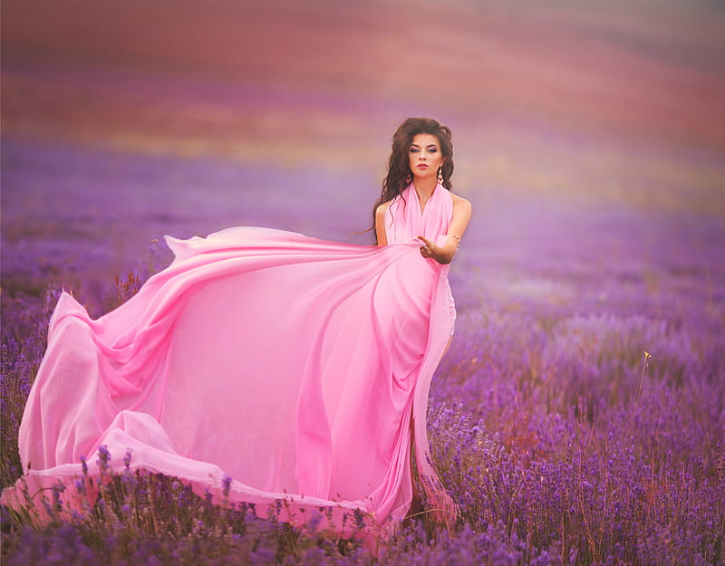 Women, Mood, Dress, Lavender, Meadow, Model, HD wallpaper