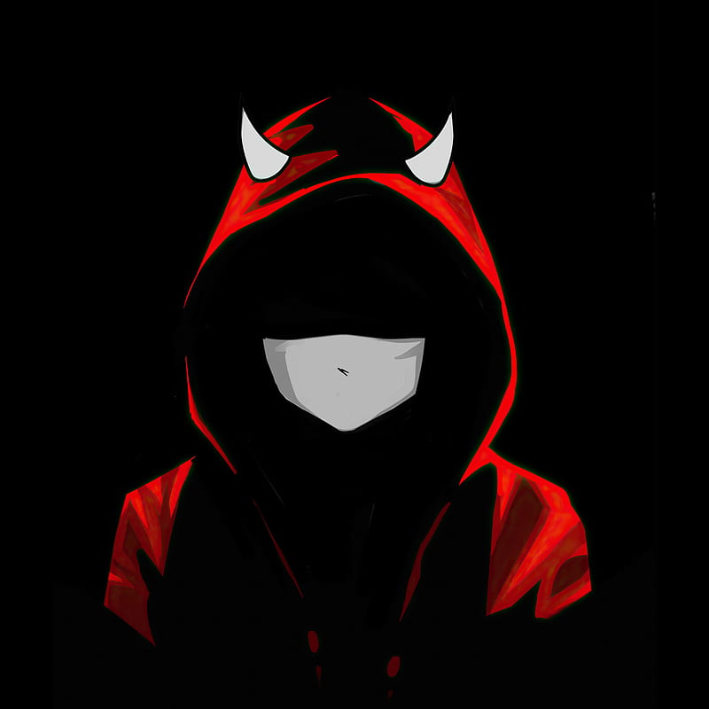 Devil boy in mask, red hoodie, dark , , , background, 4ef517, HD phone wallpaper