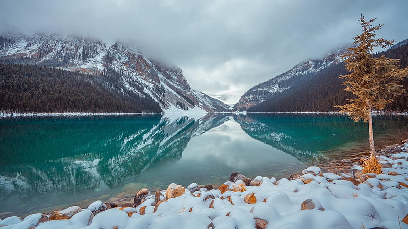 Lake Louise in Winter, Canada, snow, mountains, nature, reflection, winter, lake, HD wallpaper