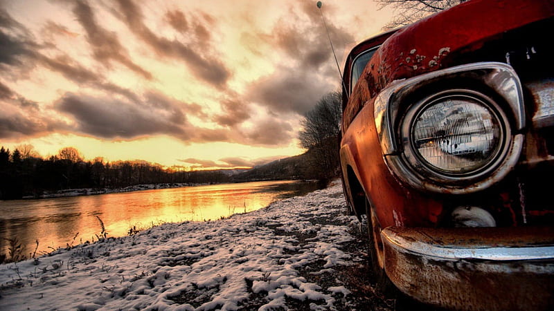 Old junky trcuk river, river, road, old, car, HD wallpaper | Peakpx