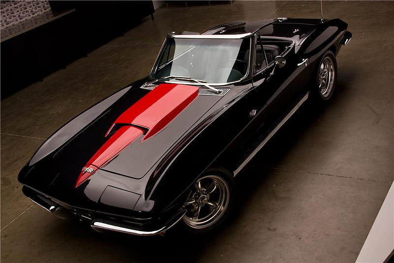 1963 Chevrolet Corvette convertible, cool, corvette, car, black, convertible, chevy, HD wallpaper