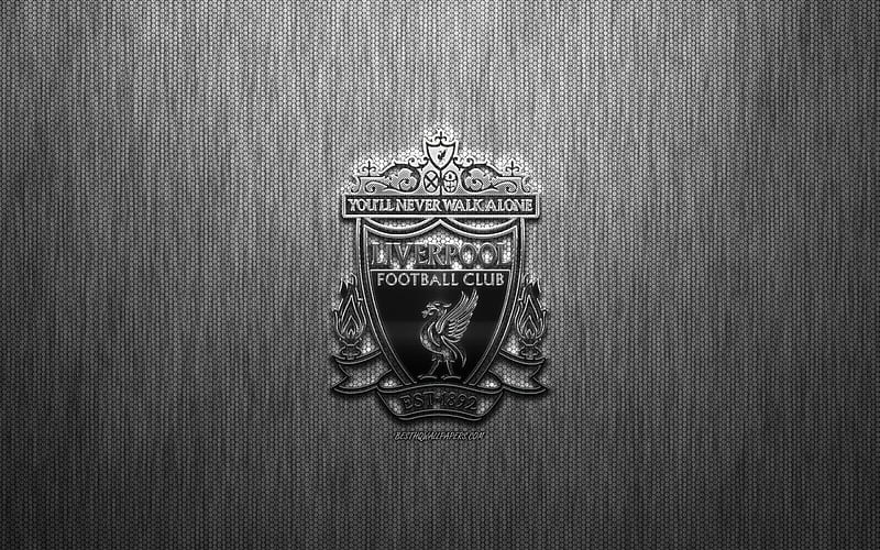 Liverpool FC, English football club, steel logo, emblem, gray metal background, Liverpool, England, Premier League, football, HD wallpaper