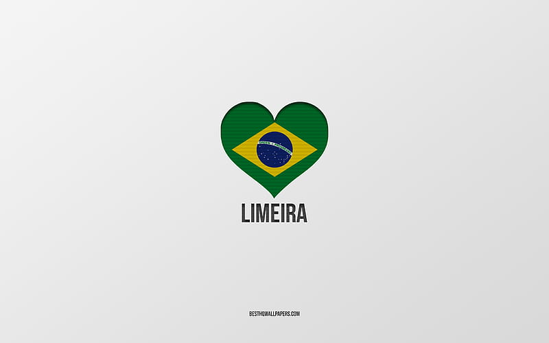 I Love Limeira, Brazilian cities, gray background, Limeira, Brazil, Brazilian flag heart, favorite cities, Love Limeira, HD wallpaper
