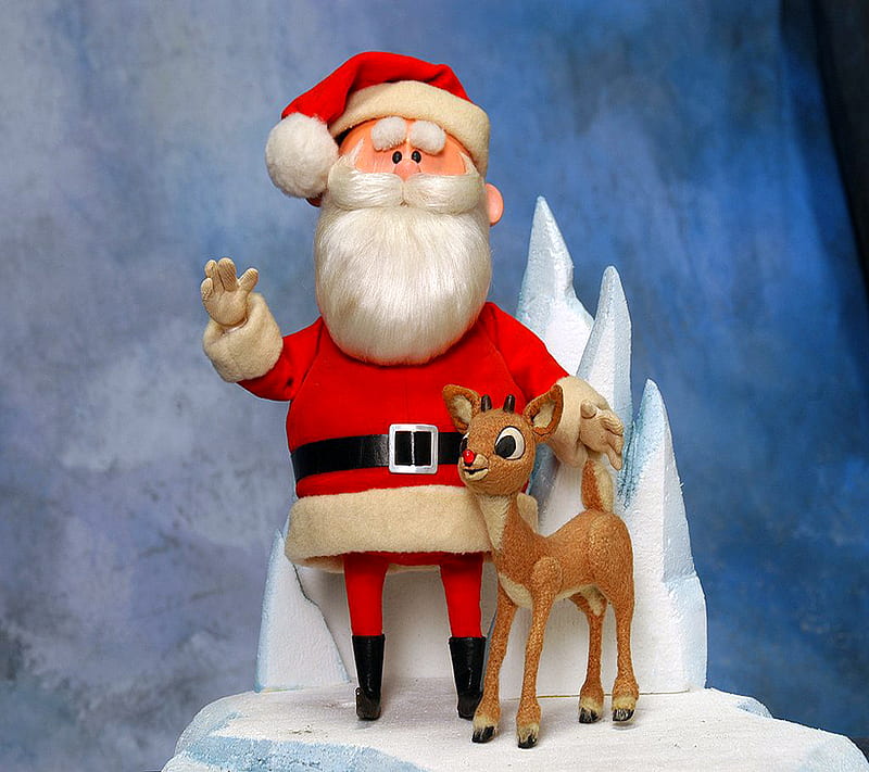 Santa and Rudolph, cartoon, christmas, nose, reindeer, snow, song, HD wallpaper