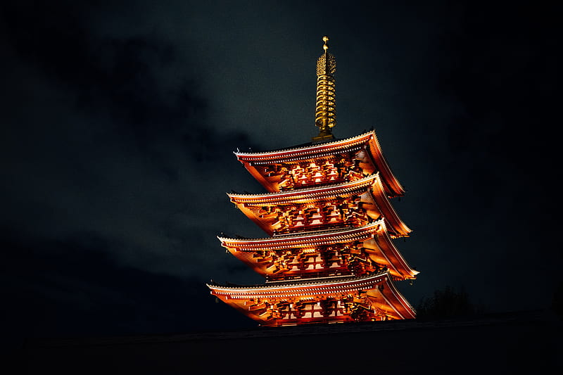 pagoda, building, architecture, backlight, dark, HD wallpaper